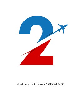 Number 2 with airplane logo template illustration