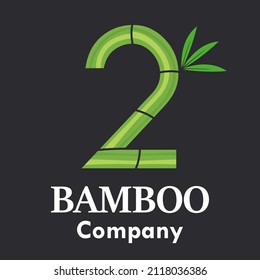 Number 2 with bamboo design logo template illustration