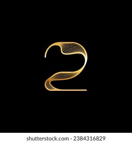 Number 2, beautiful elegant golden alphabet striped font, classic Arab numeral perfect for wedding invitations, anniversary or fashion, brand name or logo design, vector illustration 10EPS