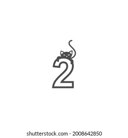 Number 2 with black cat icon logo design template vector