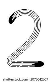 Number 2 from black dotted lines isolated on white background. Design element
