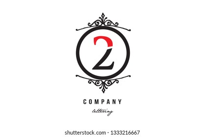 number 2 with black white red color and decorative circle monogram suitable as a logo for a company or business