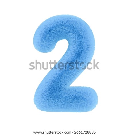 Number 2 blue. Number two. Realistic 3d design In cartoon style. Fluffy fuzzy cute Typography icon isolated on white background. vector illustration