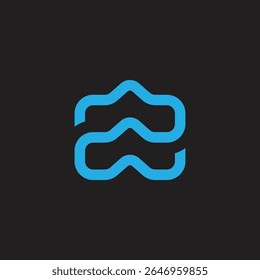 number 2  blue wavy linear simple geometric logo vector 