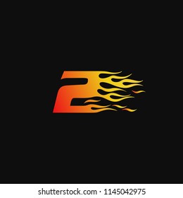 Number 2 Burning flame logo design template