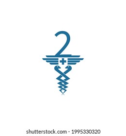 Number 2 with caduceus icon logo design vector template