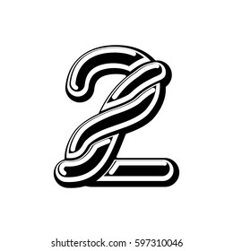 Number 2 Celtic font. norse medieval ornament ABC sign two. Traditional ancient manuscripts alphabet
