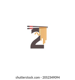Number 2 with chopsticks and noodle icon logo design template