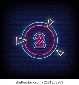 number 2 in the circle neon sign with brick wall background vector