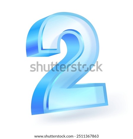 Number 2 Color and material of blue clear glass. Vector illustration for advertising for graphic designers. Isolated on white background.