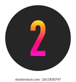 Number 2 with colorful gradient on a plain dark circle, clean and minimal design for logo, branding, UI, or creative identity.