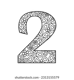 Number 2 Coloring book for kids. Figure two with a pattern . Learn and play.