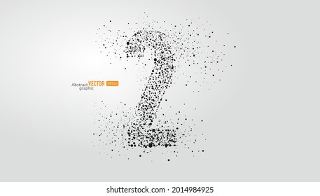 The number 2 is composed of particles on gray background. Abstract vector font material.