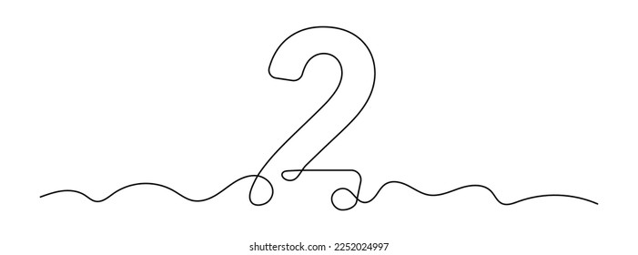 Number 2 in continuous line drawing style. Line art of number two. Vector illustration. Abstract drawing number 2