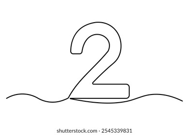 Number 2 in continuous line drawing style. editable One line drawing of number 2 icon. Vector illustration