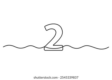 Number 2 in continuous line drawing style. editable One line drawing of number 2 icon. Vector illustration