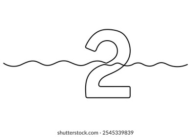 Number 2 in continuous line drawing style. editable One line drawing of number 2 icon. Vector illustration