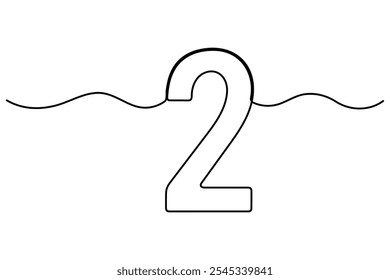 Number 2 in continuous line drawing style. editable One line drawing of number 2 icon. Vector illustration