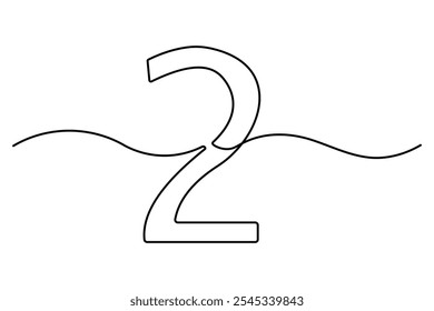 Number 2 in continuous line drawing style. editable One line drawing of number 2 icon. Vector illustration