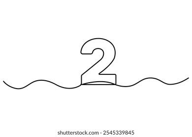 Number 2 in continuous line drawing style. editable One line drawing of number 2 icon. Vector illustration