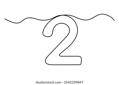 Number 2 in continuous line drawing style. editable One line drawing of number 2 icon. Vector illustration