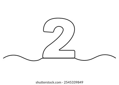 Number 2 in continuous line drawing style. editable One line drawing of number 2 icon. Vector illustration