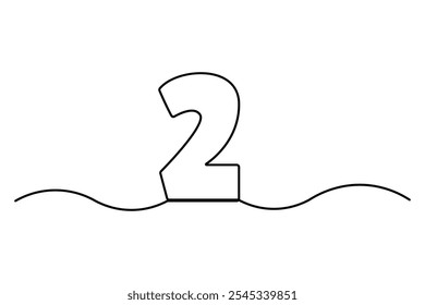 Number 2 in continuous line drawing style. editable One line drawing of number 2 icon. Vector illustration