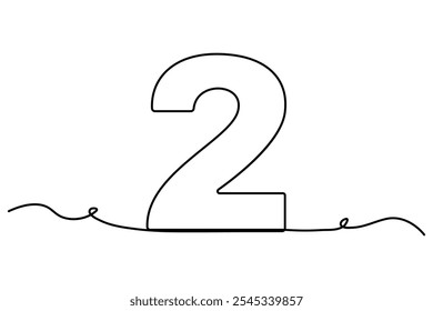 Number 2 in continuous line drawing style. editable One line drawing of number 2 icon. Vector illustration