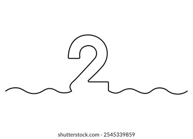 Number 2 in continuous line drawing style. editable One line drawing of number 2 icon. Vector illustration