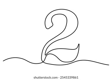 Number 2 in continuous line drawing style. editable One line drawing of number 2 icon. Vector illustration