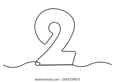 Number 2 in continuous line drawing style. editable One line drawing of number 2 icon. Vector illustration