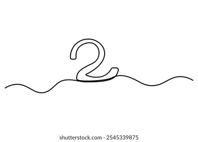 Number 2 in continuous line drawing style. editable One line drawing of number 2 icon. Vector illustration