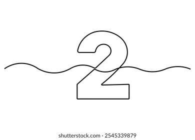 Number 2 in continuous line drawing style. editable One line drawing of number 2 icon. Vector illustration