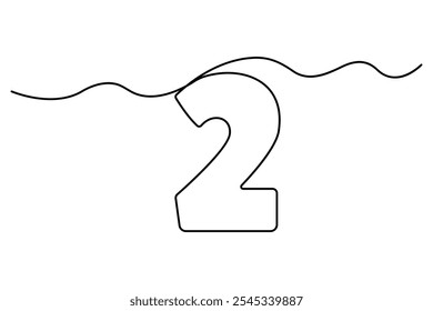 Number 2 in continuous line drawing style. editable One line drawing of number 2 icon. Vector illustration