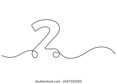 Number 2 in continuous line drawing style. editable One line drawing of number 2 icon. Vector illustration
