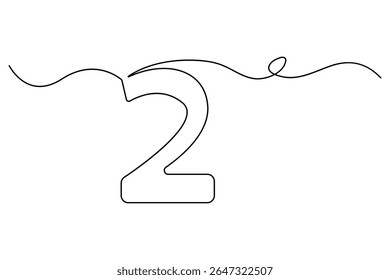 Number 2 in continuous line drawing style. editable One line drawing of number 2 icon. Vector illustration
