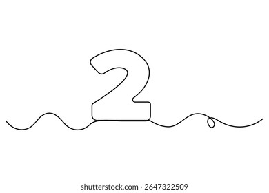 Number 2 in continuous line drawing style. editable One line drawing of number 2 icon. Vector illustration
