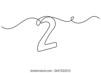 Number 2 in continuous line drawing style. editable One line drawing of number 2 icon. Vector illustration

