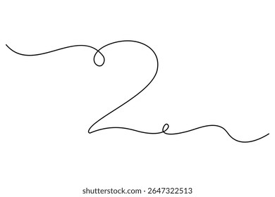 Number 2 in continuous line drawing style. editable One line drawing of number 2 icon. Vector illustration
