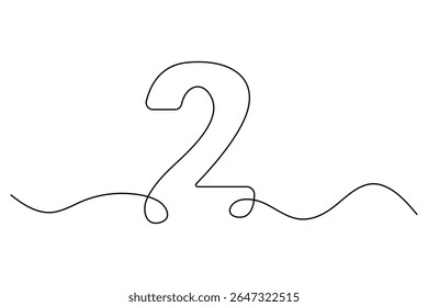 Number 2 in continuous line drawing style. editable One line drawing of number 2 icon. Vector illustration
