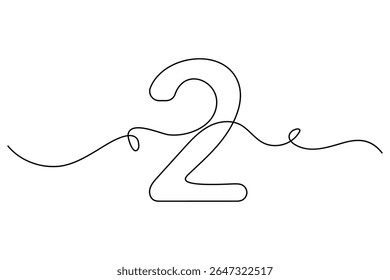 Number 2 in continuous line drawing style. editable One line drawing of number 2 icon. Vector illustration
