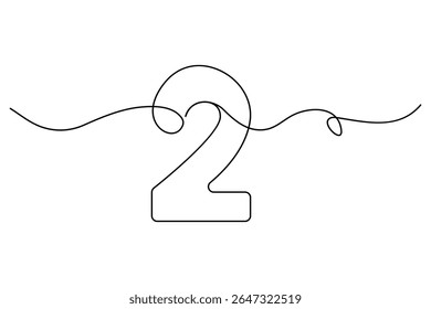Number 2 in continuous line drawing style. editable One line drawing of number 2 icon. Vector illustration
