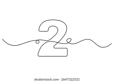 Number 2 in continuous line drawing style. editable One line drawing of number 2 icon. Vector illustration
