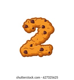 Number 2 cookies font. Oatmeal biscuit alphabet symbol two. Food sign ABC
