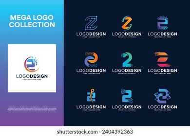 Number 2 creative logo design collection. Abstract symbol for digital technology