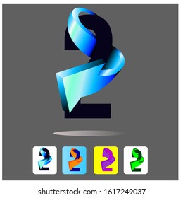 Number 2 creative logo illustration .3D glossy blue 