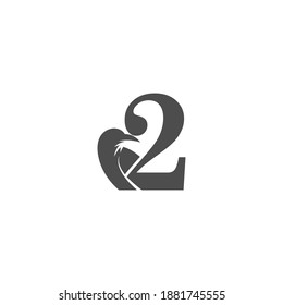 Number 2 and crow combination icon logo design vector