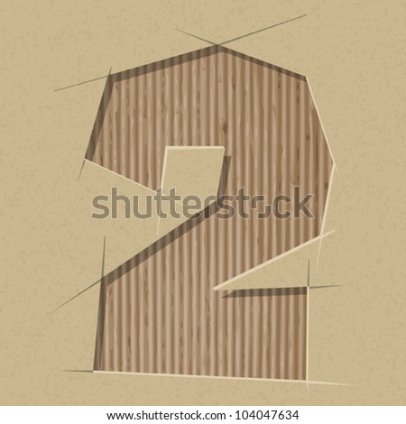 Number 2 cut out on a cardboard. Vector paper alphabet