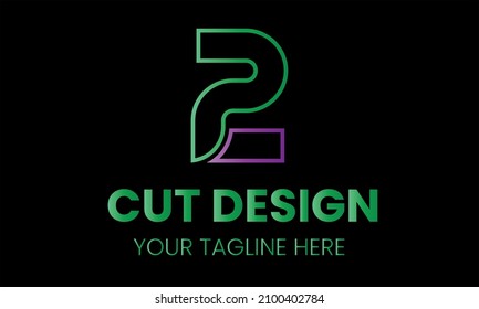 Number 2 cut shape abstract monogram vector logo template