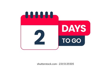 Number 2 days to go badge template, Two Days left time countdown label layout vector, badges sale landing page banner, Promotional banners illustration isolated on white background